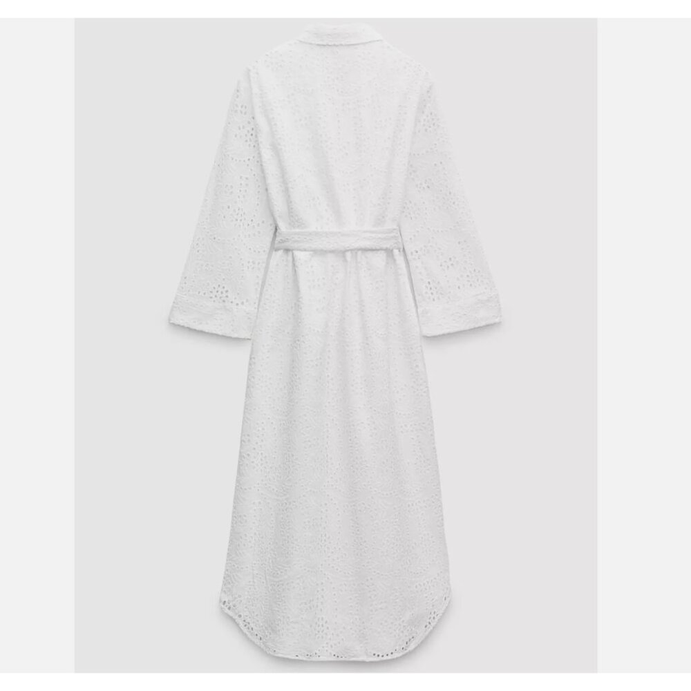 ZARA WOMAN $109 EMBROIDERED EYELET SHIRT DRESS ZW COLLECTION WHITE | 3129/265 - Picture 4 of 9